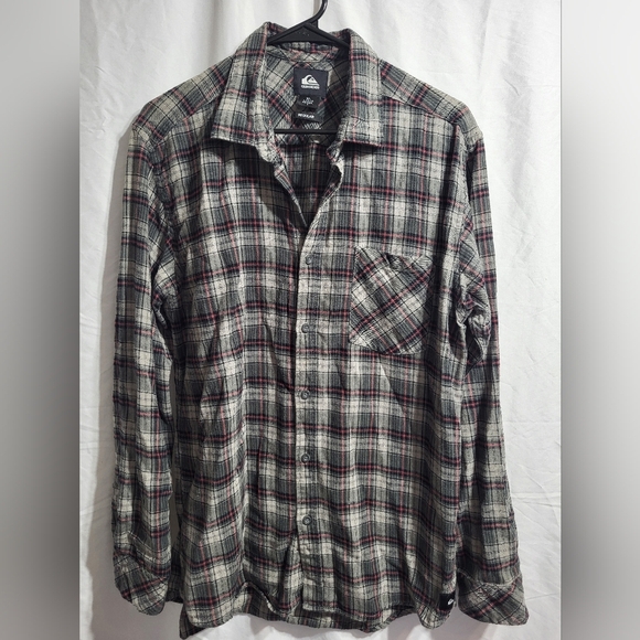 Quiksilver Other - Quiksilver Gray and Green Plaid Button Shirt, Size Large